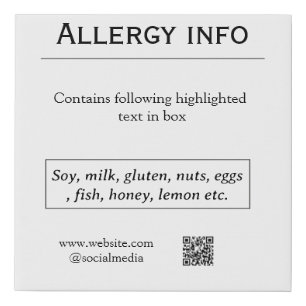 Food allergy alert add name text food items QR Faux Canvas Print