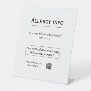 Food allergy alert add name text food items QR Pedestal Sign