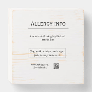 Food allergy alert add name text food items QR Wooden Box Sign