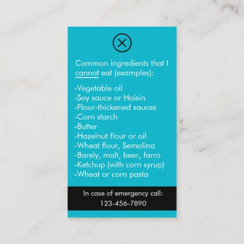 Food Allergy Alert Cards  Celiac Nut Allergy