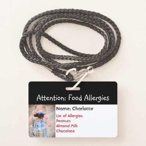 Food Allergy Alert Custom photo badge