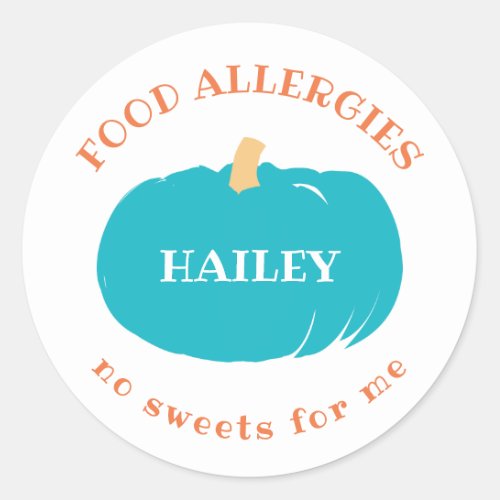 Food Allergy Alert Custom Teal Pumpkin Halloween Classic Round Sticker