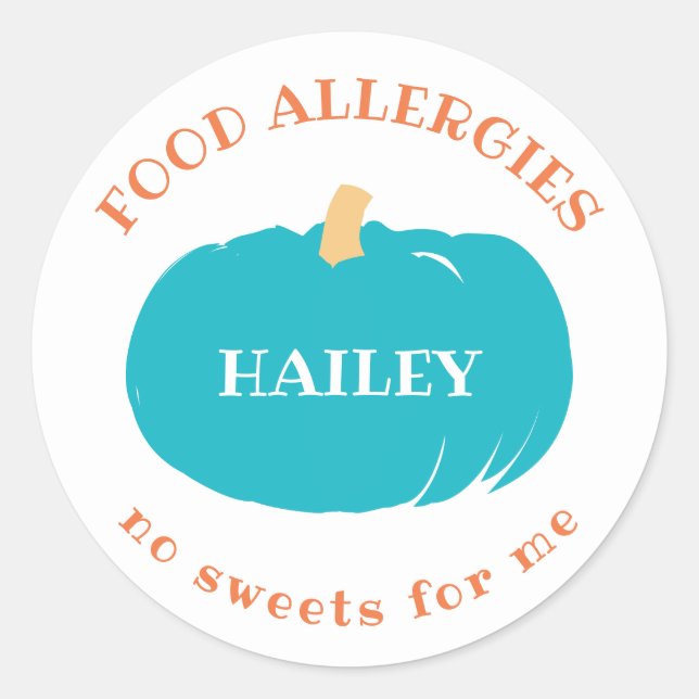 Food Allergy Alert Custom Teal Pumpkin Halloween Classic Round Sticker (Front)