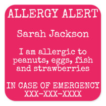 Food Allergy Alert In Case of Emergency Contact Square Sticker
