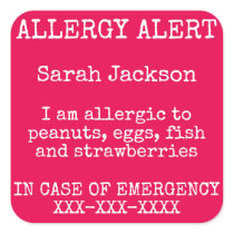 Food Allergy Alert In Case of Emergency Contact Square Sticker