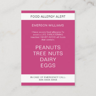 Food Allergy Alert Personalized Chef Card
