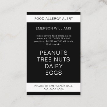 Food Allergy Alert Personalized Chef Card
