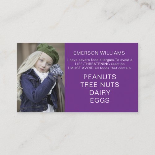 Food Allergy Alert Personalized Chef Playdate Card