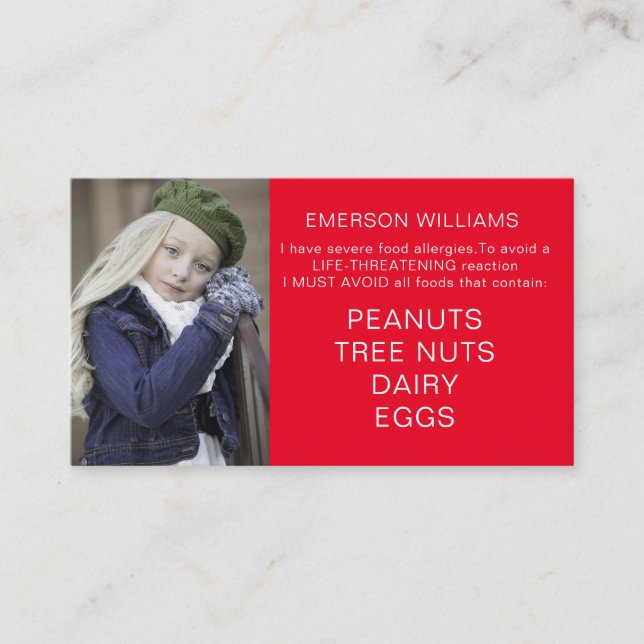 Food Allergy Alert Personalized Chef Playdate Card (Front)