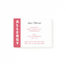 Food Allergy Alert Personalized Red Emergency Post-it Notes