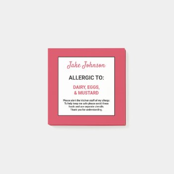 Food Allergy Alert Personalized Red Restaurant Post-it Notes by LilAllergyAdvocates at Zazzle