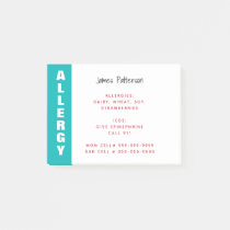 Food Allergy Alert Personalized Teal Emergency Post-it Notes