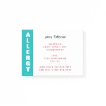 Food Allergy Alert Personalized Teal Emergency Post-it Notes