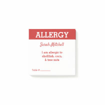 Food Allergy Alert Restaurant Card Server Post-it Notes