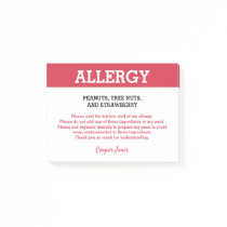 Food Allergy Alert Restaurant Personalized Post-it Notes