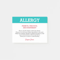 Food Allergy Alert Restaurant Personalized Teal Post-it Notes