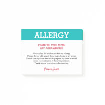 Food Allergy Alert Restaurant Personalized Teal Post-it Notes
