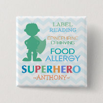 Food Allergy Alert Superhero Boy Button