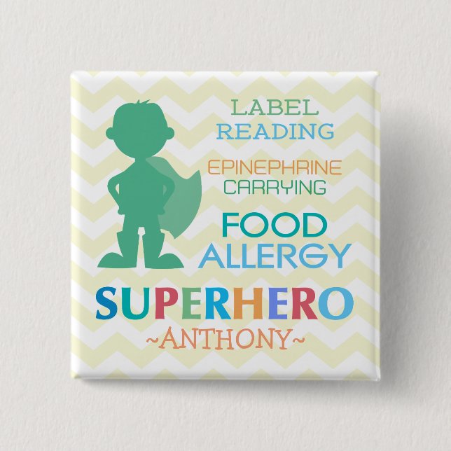Food Allergy Alert Superhero Boy Button (Front)