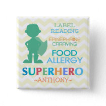 Food Allergy Alert Superhero Boy Button