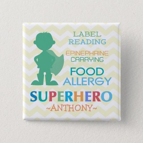 Food Allergy Alert Superhero Boy Button