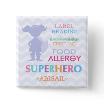 Food Allergy Alert Superhero Girl Button