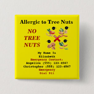 Food Allergy Alert Tree Nut Yellow Label Button