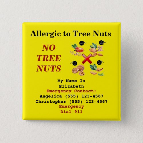 Food Allergy Alert Tree Nut Yellow Label Button