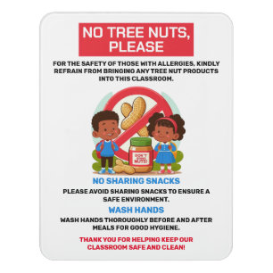 Food Allergy Aware Class - No Tree Nuts Door Sign