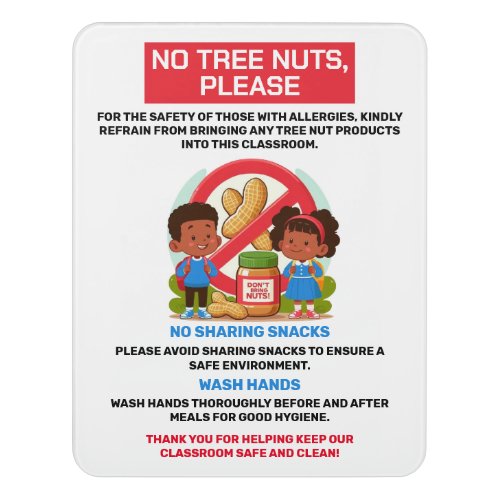 Food Allergy Aware Class _ No Tree Nuts Door Sign
