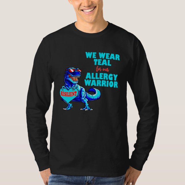 Food Allergy Awareness Dinosaur TRex We Wear Teal  T-Shirt (Front)