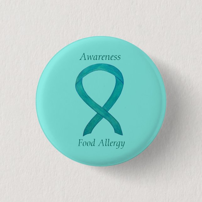 Food Allergy Awareness Green Ribbon Custom Art Pin (Front)