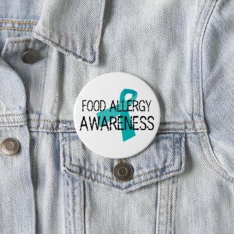 Food Allergy Awareness Teal Ribbon Pinback Button | Zazzle