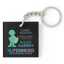 Food Allergy Boy Superhero Personalized Kids Keychain