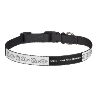 Food Allergy - Cartoon Fish, Meat, Cheese & Text Pet Collar