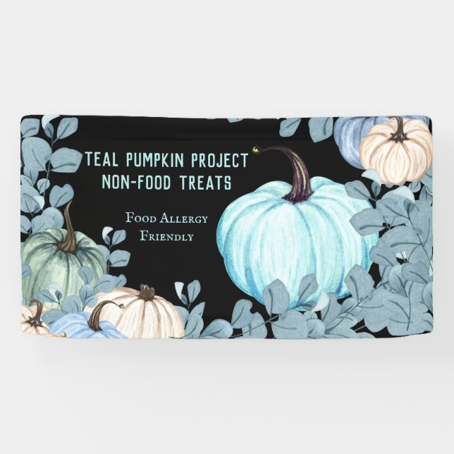 Food Allergy Friendly Teal Pumpkin Black Backdrop Banner (Horizontal)