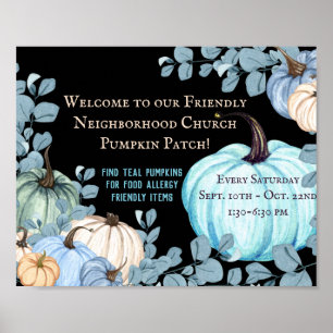 Food Allergy Friendly Teal Pumpkin Patch Black Poster