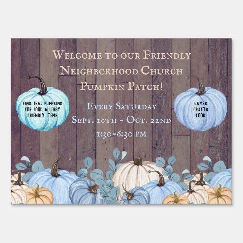 Food Allergy Friendly Teal Pumpkin Patch Faux Wood Sign
