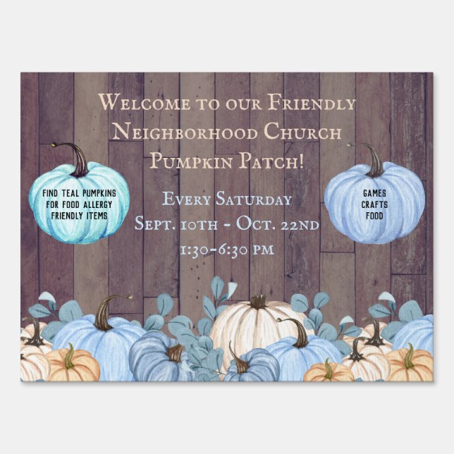 Food Allergy Friendly Teal Pumpkin Patch Faux Wood Sign (Front)
