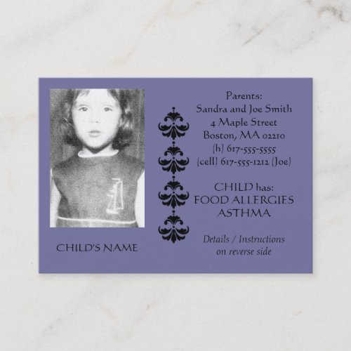 Food Allergy Identification Photo Contact Card Business Cards