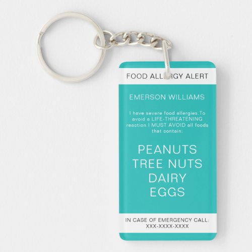 Food Allergy Medical Alert Emergency Contact Keychain