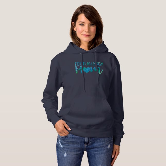 Food Allergy Mom Watercolor Typography Awareness Hoodie (Front Full)