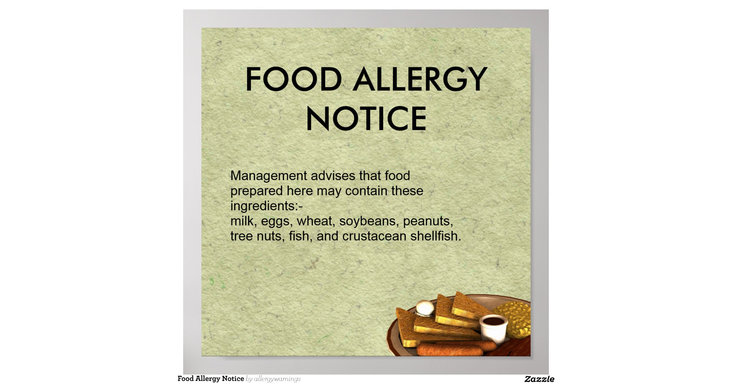 Food Allergy Notice Print | Zazzle