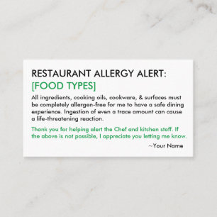 Food Allergy Restaurant & ICE Card