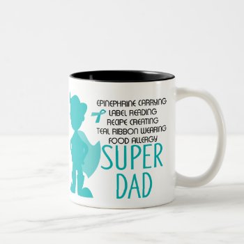 Food Allergy Super Dad Teal Silhouette Two-tone Coffee Mug by LilAllergyAdvocates at Zazzle