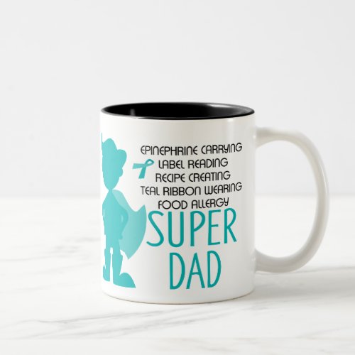 Food Allergy Super Dad Teal Silhouette Two_Tone Coffee Mug