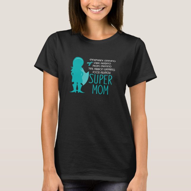 Food Allergy Super Mom Silhouette Superhero T-Shirt (Front)