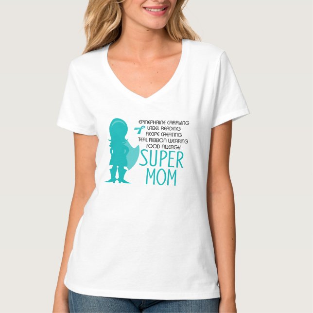 Food Allergy Super Mom Teal Silhouette Shirt (Front)