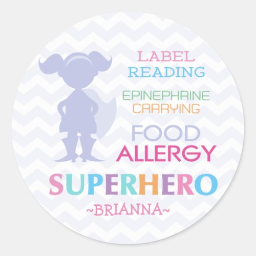 Food Allergy Superhero Girl Stickers