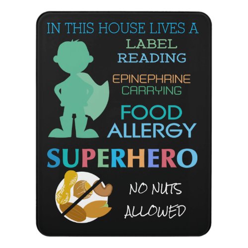Food Allergy Superhero No Nuts Allowed Boys Door Sign